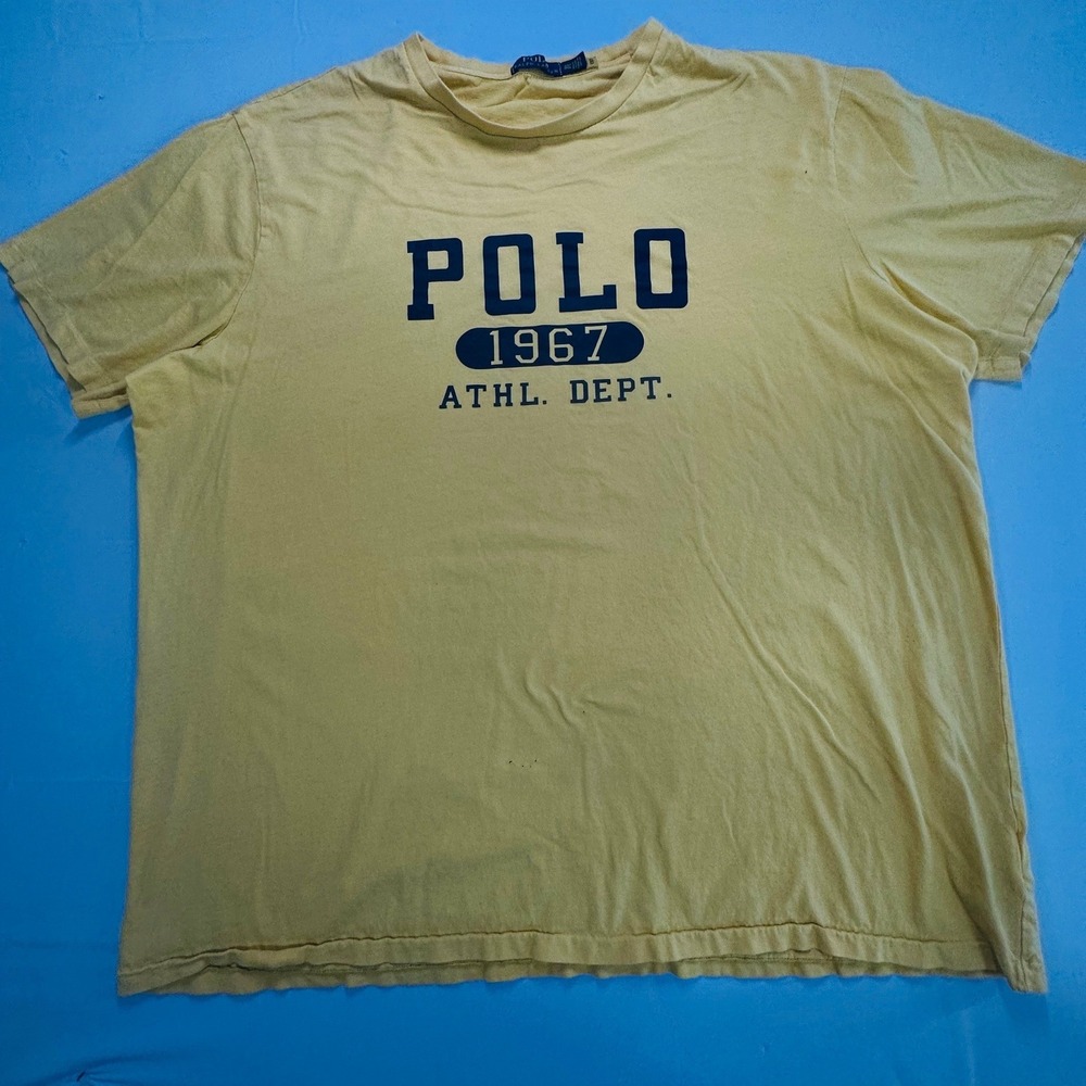 Polo Ralph Lauren Mens 3XLT Yellow Graphic T-Shirt Athl Dept 1967 Cotton Tee